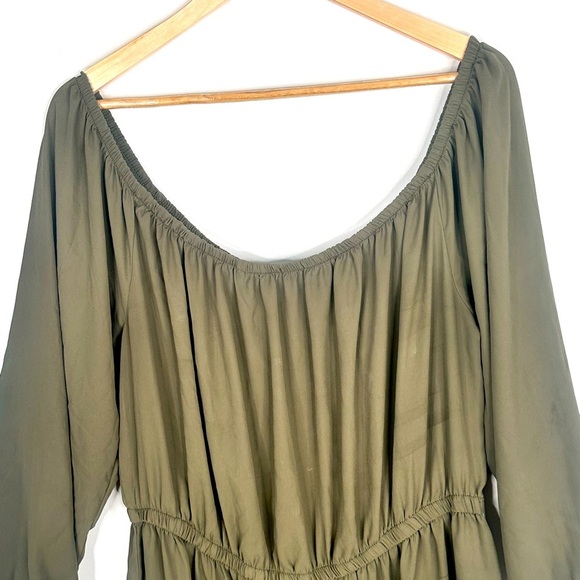 Rue Olive Green off the shoulder bishop sleeve 100% Polyester dress size 4x - Picture 4 of 8